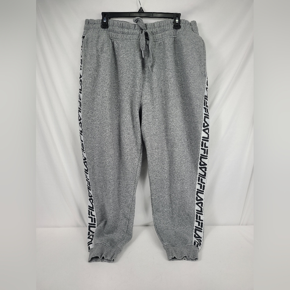 AUTHENTIC”FILA” WOMEN’S PLUS ACTIVEWEAR LOGO GRAY TAPING JOGGER PANTS SIZE 2X